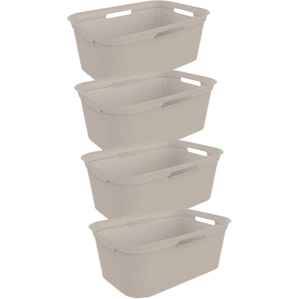 Rotho Brisen Ensemble de 4 paniers à linge 40l, Plastique (PP) sans BPA, beige, 4 x 40l (59.6 x 39.6 x 23.2 cm) : Cuisine et Maison