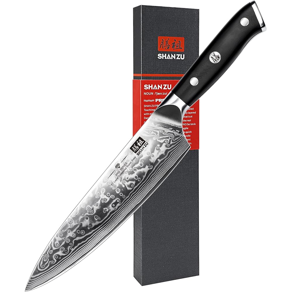 SHAN ZU Couteau Japonais de Chef 20cm, Couteau Damas en Acier Japonais 67 Couches Super Tranchant, Poignée G10 - PRO Series : Cuisine et Maison