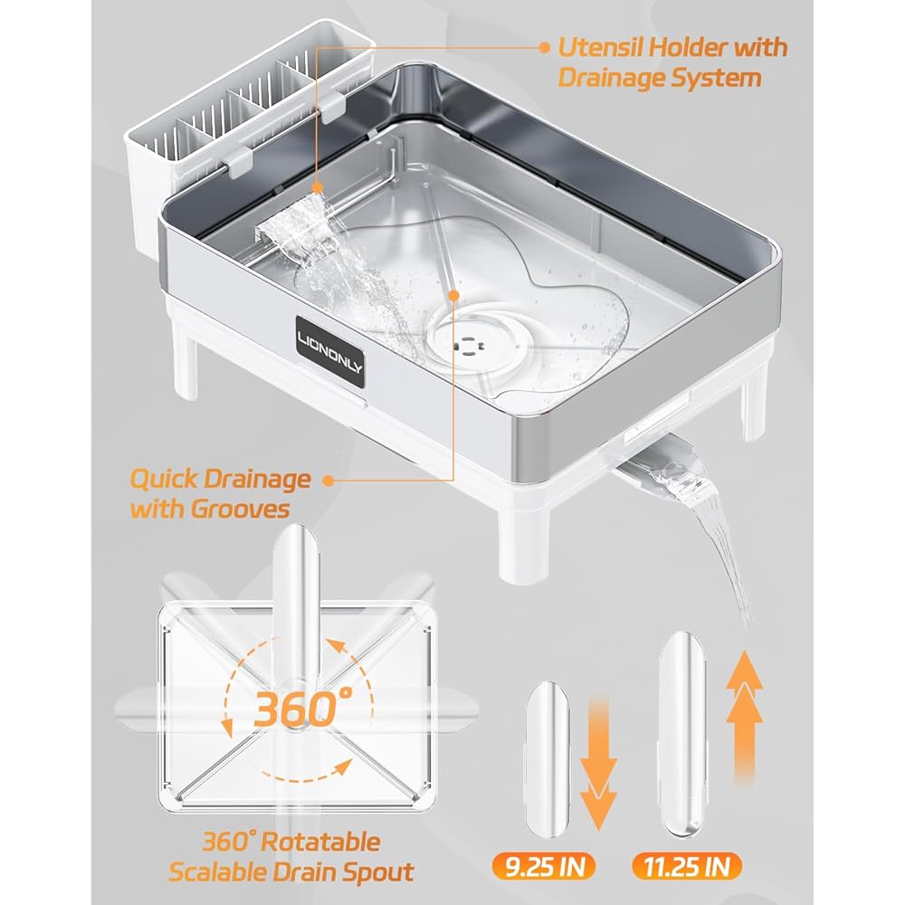 LIONONLY Égouttoir à Vaisselle 2 Niveaux, Acier Inoxydable 304 Sécher la Vaisselle, Vaisselle de Cuisine avec Porte-Gobelets et Porte-Ustensiles et Buse Rotative,Egouttoir Vaisselle sur Evier : Cuisine et Maison