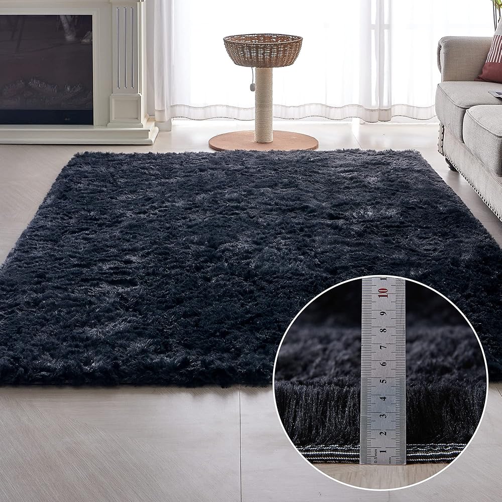 VOFUSHON Tapis Salon Shaggy Descente de lit Chambre Grande Taille Tapis avec Le Fond Antidérapant, Tapis Décoratif de Style Moderne pour Salon Chambre Canapé Natte(160 x 230 cm,Noir) : Cuisine et Maison