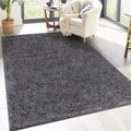 carpet city Shaggy Tapis de salon, à poils longs, motif uni, anthracite, 160 x 230 cm, doux et moelleux, moderne, convient également à la chambre à coucher : Cuisine et Maison