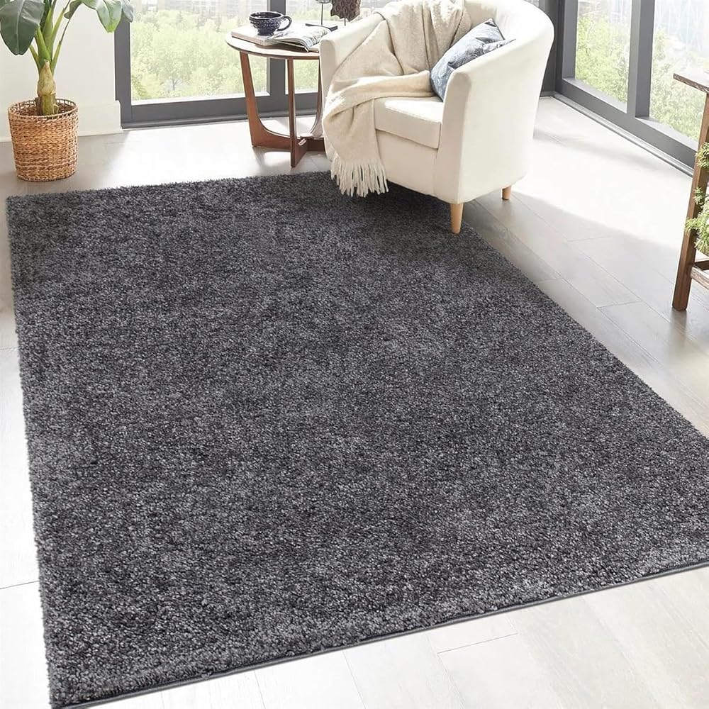 carpet city Shaggy Tapis de salon, à poils longs, motif uni, anthracite, 160 x 230 cm, doux et moelleux, moderne, convient également à la chambre à coucher : Cuisine et Maison