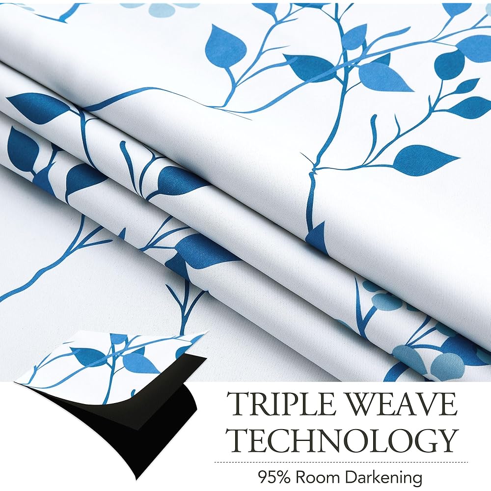 Beauoop Lot de 2 rideaux occultants à œillets avec motif floral bleu marine pour salon, chambre à coucher, 228,6 cm, isolation thermique et réduction du bruit : Cuisine et Maison