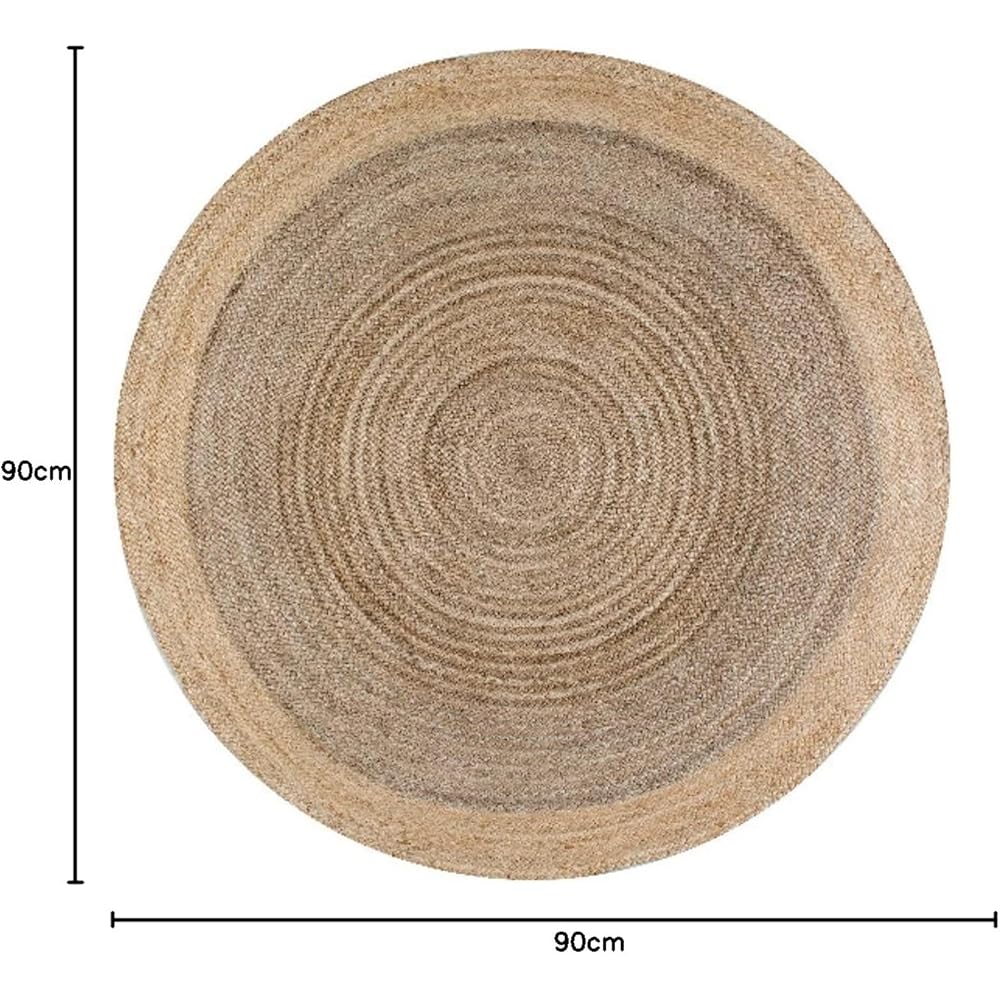 Ripaz Vogue Tapis réversible en jute tissé à la main gris avec bordure beige - Tapis rond pour ferme, extérieur, salon, 90 x 90 cm, (GJ535-R) : Cuisine et Maison