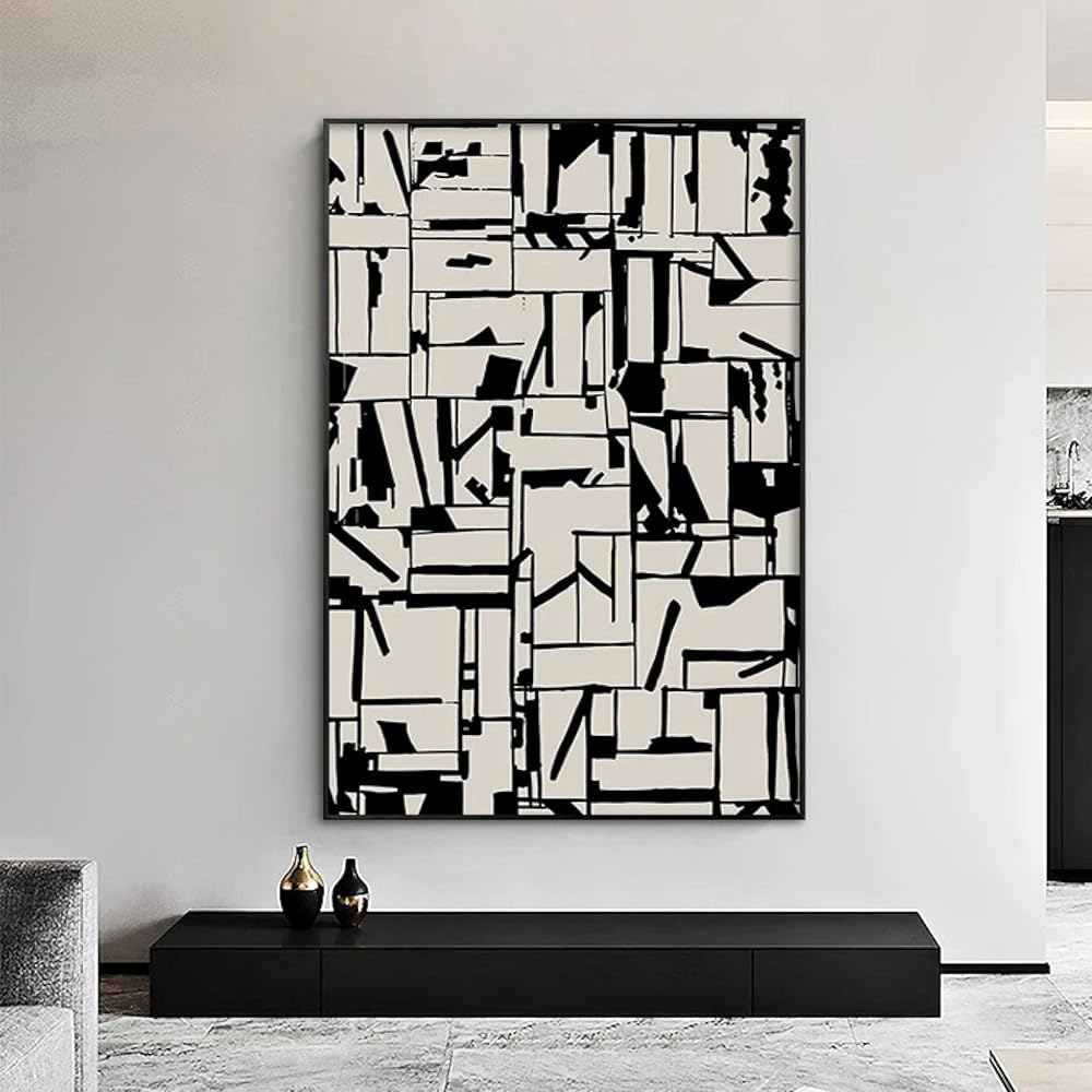 KADING Moderne Style Industriel Noir et Blanc Peinture Murale Beige Géométrique Art Print Home Decor pour Salon Intérieur Affiches 60x92cm(24x36in) Cadre Intérieur : Cuisine et Maison