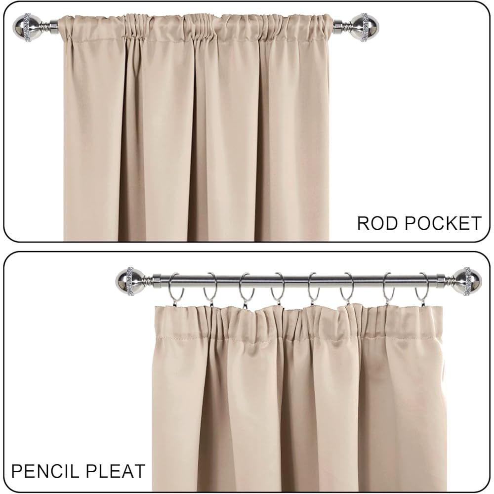 JIUZHEN Rideaux Occultants Galon Fronceur pour Rail Lot de 2 Rideau Isolant Thermique Anti UV Double Rideaux Decoration Bloquer Lumiere pour Salon Chambre 140x260cm(LxH) Beige : Cuisine et Maison