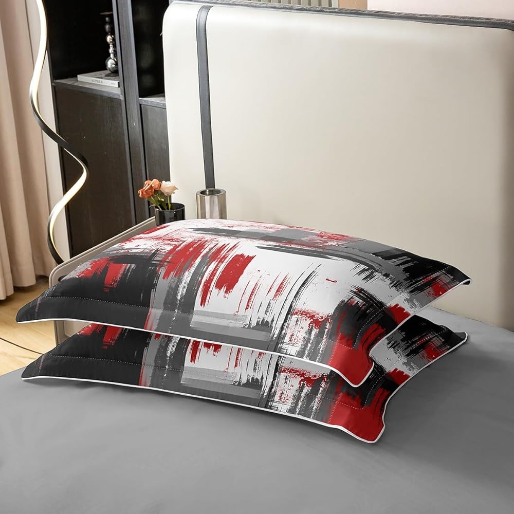 Homemissing Abstrait Literie Art Abstrait Moderne Parure de Lit Garçons Filles Enfants Rouge Gris Noir Motif Parure de Lit Housse de Couette 220x240cm Coton décoration de Chambre Literie 3 pièces : Cuisine et Maison