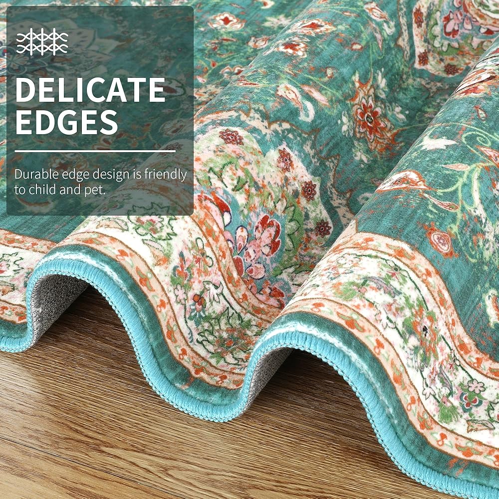 Enyhom Tapis de couloir extra long, vintage, antidérapant, lavable, pour couloir, entrée, buanderie, chambre à coucher, 80 x 300 cm, vert : Cuisine et Maison
