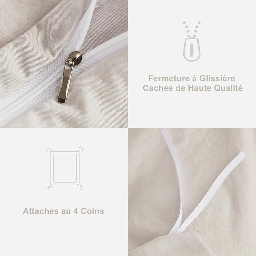 Sedefen Volants Romantique Parure de Lit 240 x 260cm Beige Housse de Couette 3 Pièces Bohémien Microfibre Parure de Lit Adulte avec Feuille de Lotus + 2 taie d'oreiller 65x65cm Avez Fermeture Éclair : Cuisine et Maison