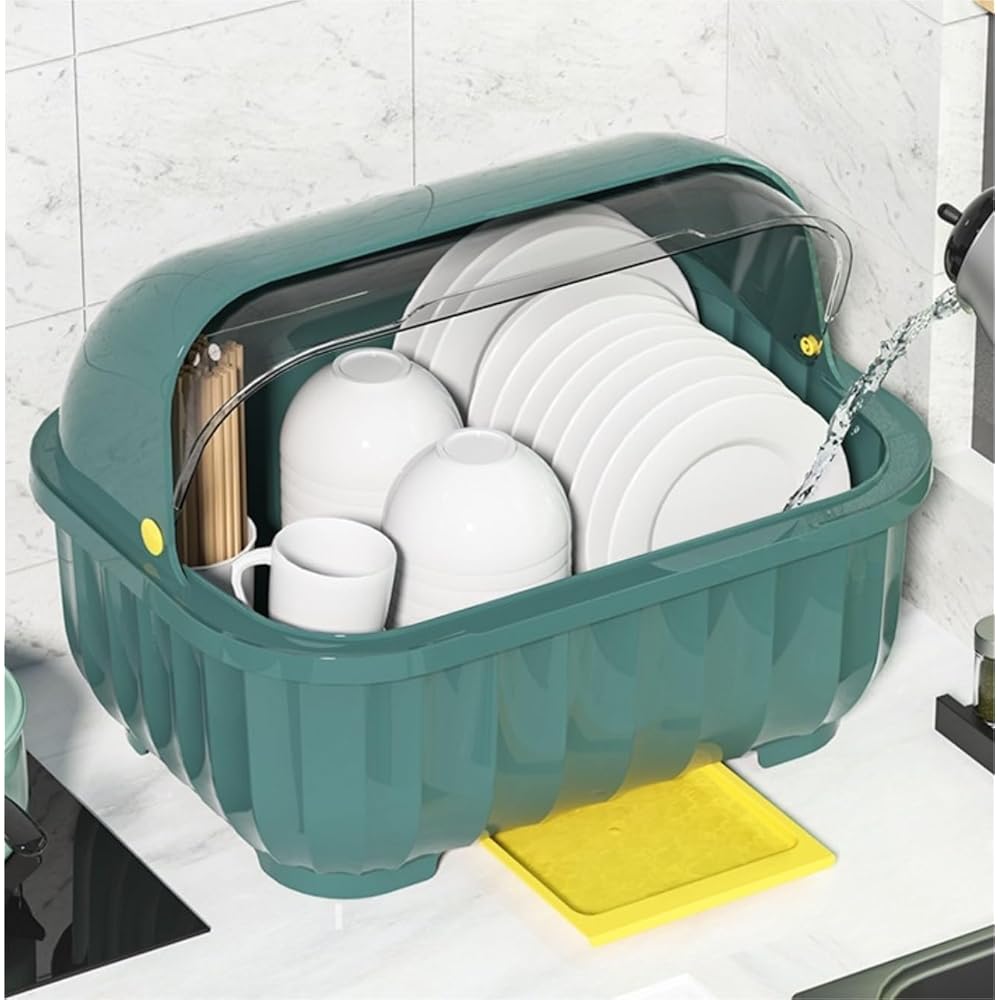 TOTIKI Organiseur Égouttoir Vaisselle Bols De Cuisine Et Vaisselle Étagère De Rangement Égouttoir Bol Égouttoir Chargé Vaisselle Boîte De Rangement avec Couvercle Cuisine(Grün,39 * 29 * 30CM) : Cuisine et Maison