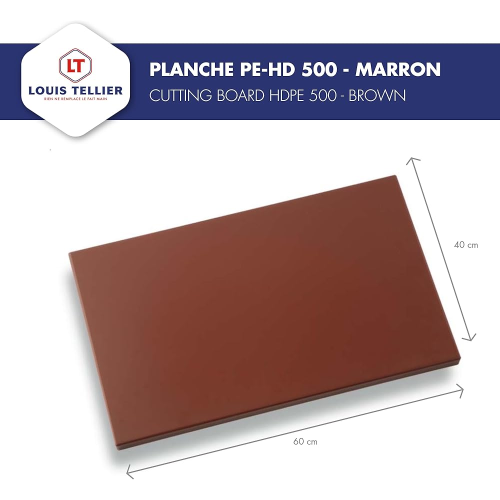 LOUIS TELLIER – Planche à Découper – Fabriquée en PE-HD – Antibactérien - Professionnelle – Qualité Supérieure – 60 x 40 x 2 cm – Couleur HACCP Viande Cuite et Charcuterie – Marron : Cuisine et Maison