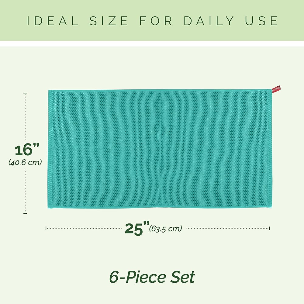 Elegant Comfort Lot de 6 torchons de Cuisine 100% Coton Turc gaufré, de qualité supérieure, Super absorbants, Ultra Doux, Multi-usages, 40,6 x 63,5 cm, Turquoise : Cuisine et Maison