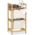 Relaxdays, nature Panier bambou, 2 sacs, 25 L, 2 tiroirs, surface de rangement, coffre à linge, polyester, 1 élément : Cuisine et Maison