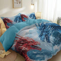 Housse de Couette Imprimé 260 x 240 cm Fantaisie Dragon Glace Et Neige Parure de lit Adulte avec Fermeture Éclair Sets de Housse Couette en Doux Microfibre avec 2 Taie d'oreiller 65x65cm, Bleu : Cuisine et Maison