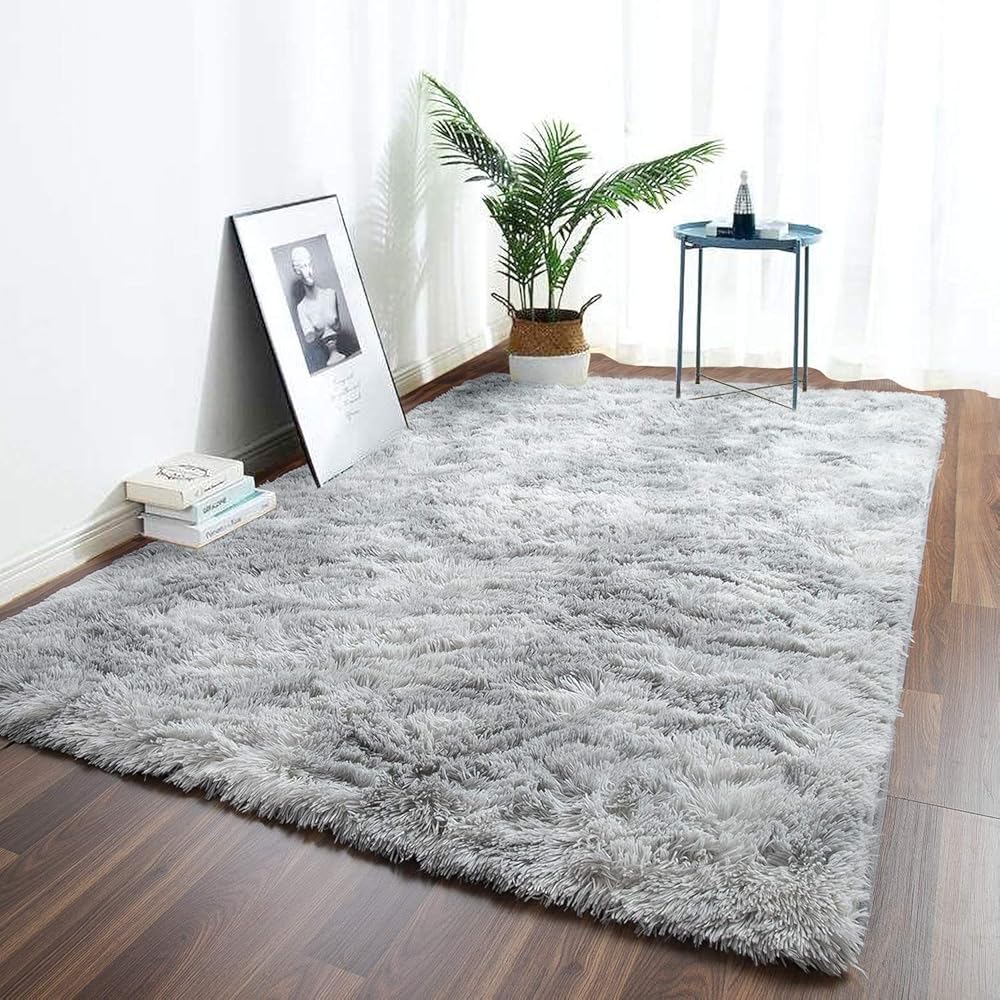 Leesentec Tapis Doux Salon Tapis Anti Slip Moelleux Chambre Tapis Tapis Shaggy Tapis De Sol Grand pour Couloir Chambre (Gris/Blanc, 160 * 200) : Cuisine et Maison