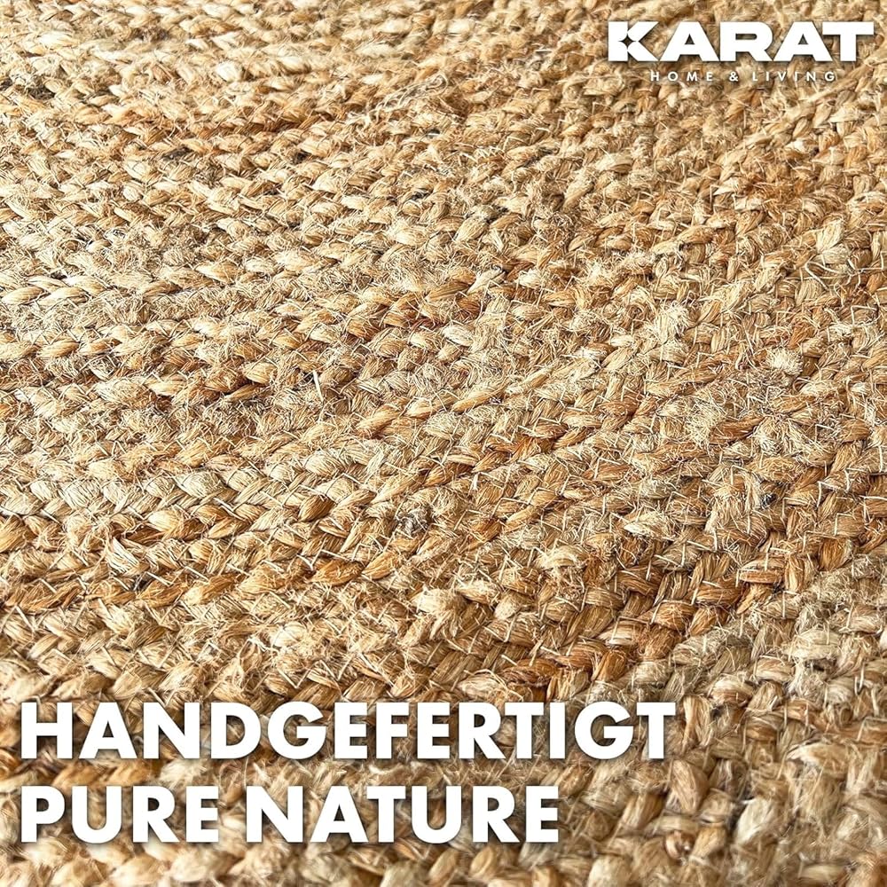 KARAT Tapis Rond en Jute 100% Fibre Naturelle – Tapis en Jute tressé, Style bohème, Tapis Naturel tissé à la Main, pour Cuisine et Salon, Robuste et indéchirable - Tapis de décoration (Surat Ø200 cm) : Cuisine et Maison