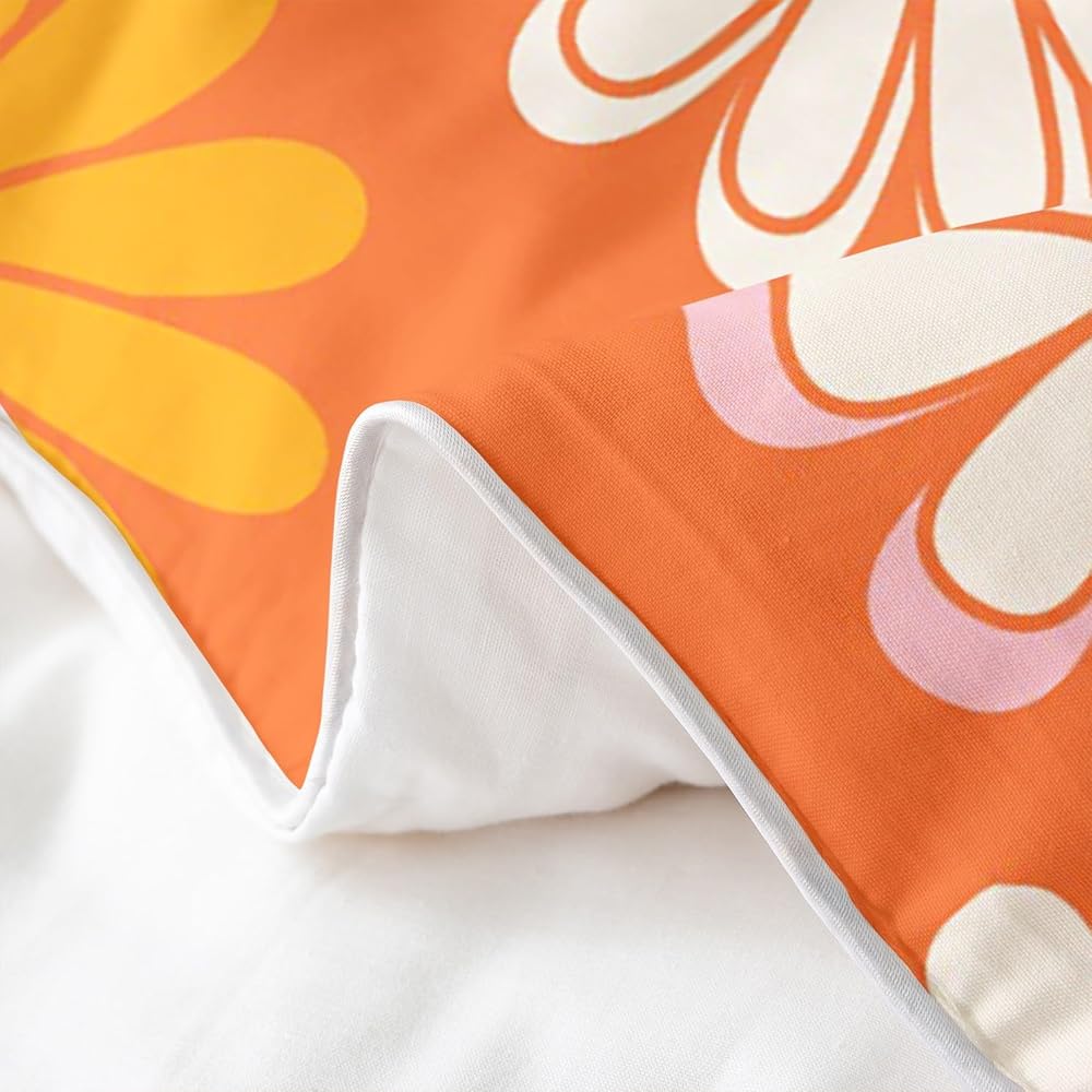 Homemissing 60s 70s Groovy 100% Coton Housse de Couette 220x240cm Vintage Hippie Fleurs Literie Vintage bohème Plantes Fleurs Parure de lit Coton Housse de Couette Blossom Orange Literie Ensemble : Cuisine et Maison