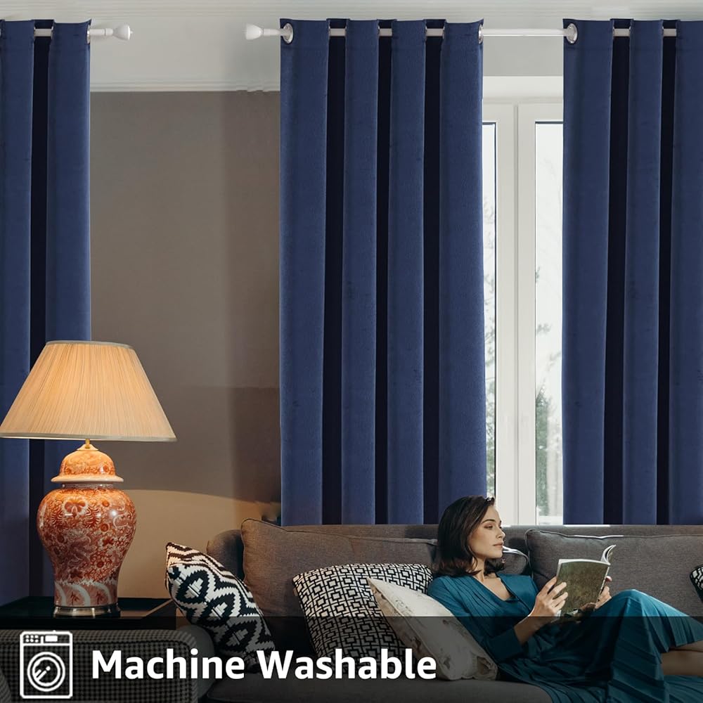 Ystyle Rideau Velours Thermiques Lot De 2, Rideau 100% Occultant, 140×300cm, Rideau Thermique Isolant Anti Froid, Rideau Opaque Salon Moderne, Rideau Phonique Anti Bruit Chambre, Bleu : Cuisine et Maison