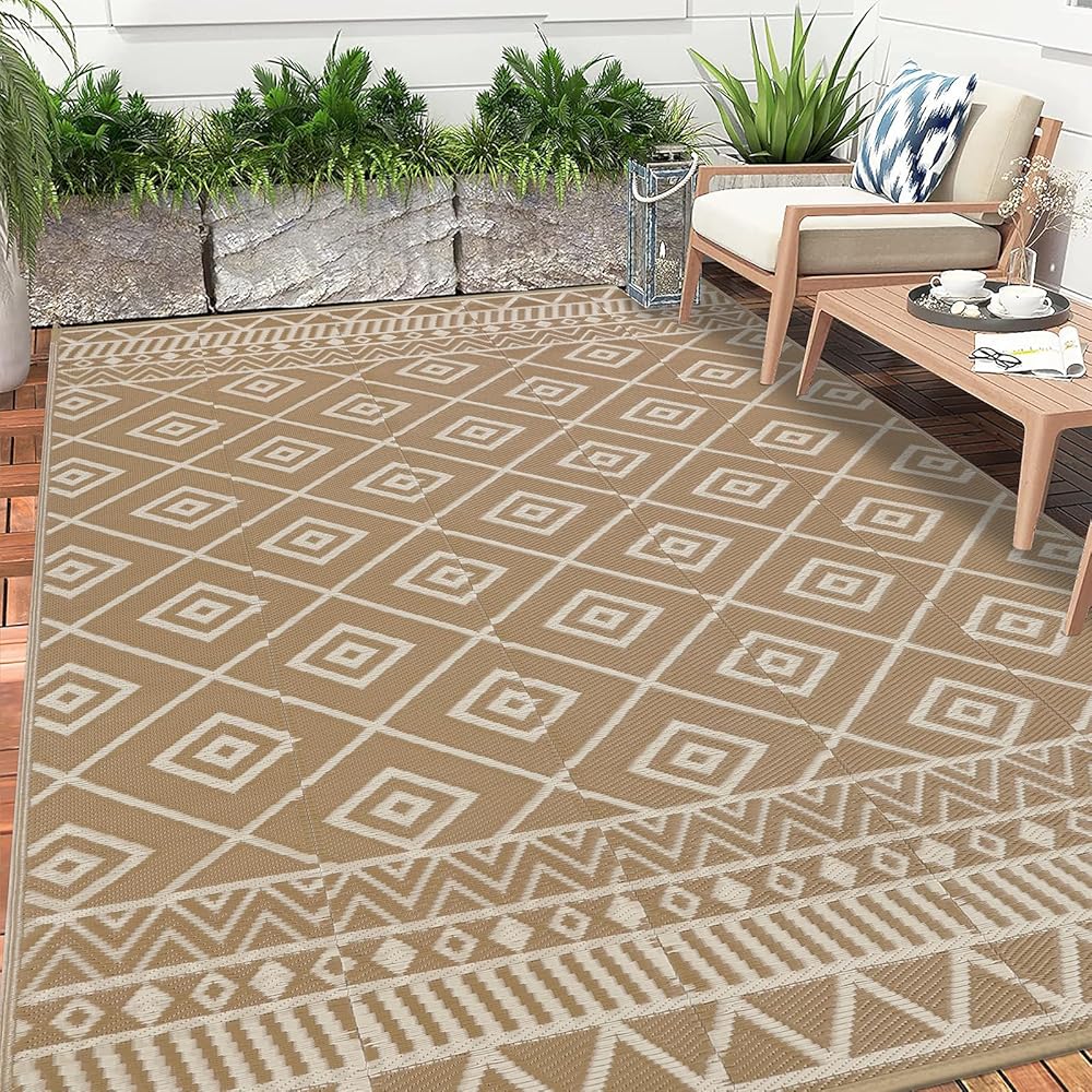 Enyhom Tapis d'extérieur résistant aux intempéries - En plastique - Grande fermeture éclair - Tapis d'extérieur réversible - Pour balcon, jardin - Pour plage, jardin d'hiver, salon, camping - 240 x : Jardin