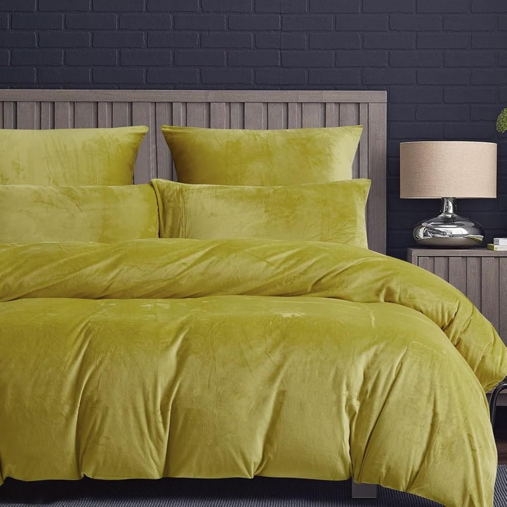 Gezu Parure de lit d'hiver - En peluche chaude - 220 x 240 cm - Or jaune - Housse de couette double face - Cachemire en flanelle polaire - Toucher moelleux et chaud - En velours - Avec fermeture : Cuisine et Maison