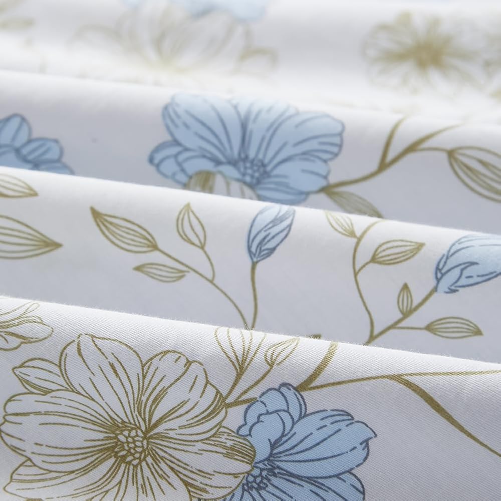 Michorinee Housse de Couette Coton 220x240 Fleurs Bleu et Blanc - 100% Coton Parure de Lit Motif Floral - Parure Housse Couette 2 Personnes avec 2 Taies d'oreiller 65x65 cm Fermeture Éclair : Cuisine et Maison