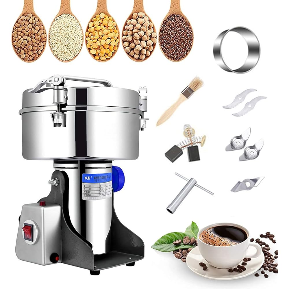 Moulin à Grains électrique, Moulin à épices Super Fin en Acier Inoxydable et Moteur Commercial, pour Herbes/épices/Noix/céréales, avec Protection Contre Les surcharges et arrêt du Couvercle : Cuisine et Maison
