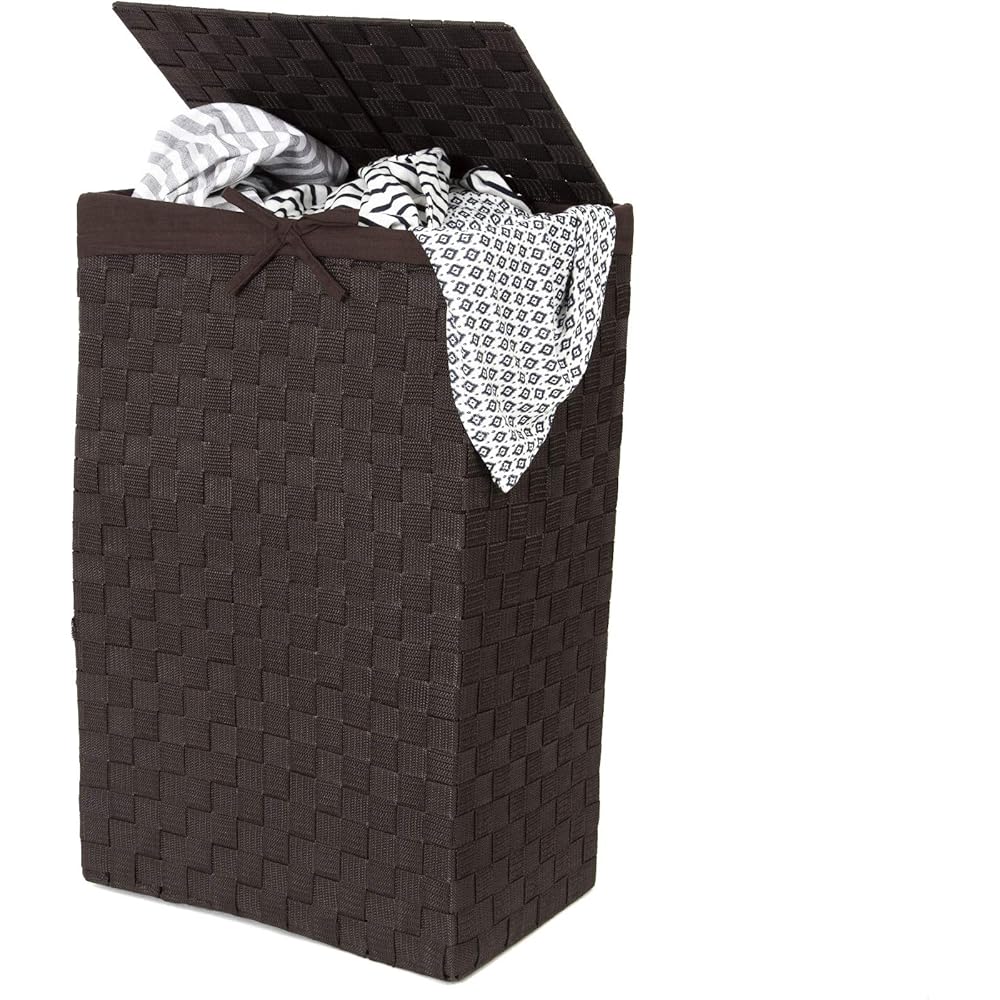 Compactor, Panier à linge rectangulaire avec couvercle Stan, Marron, Polypropylene, Dimensions: 25 x 38 x H.60 cm, RAN6896 : Cuisine et Maison