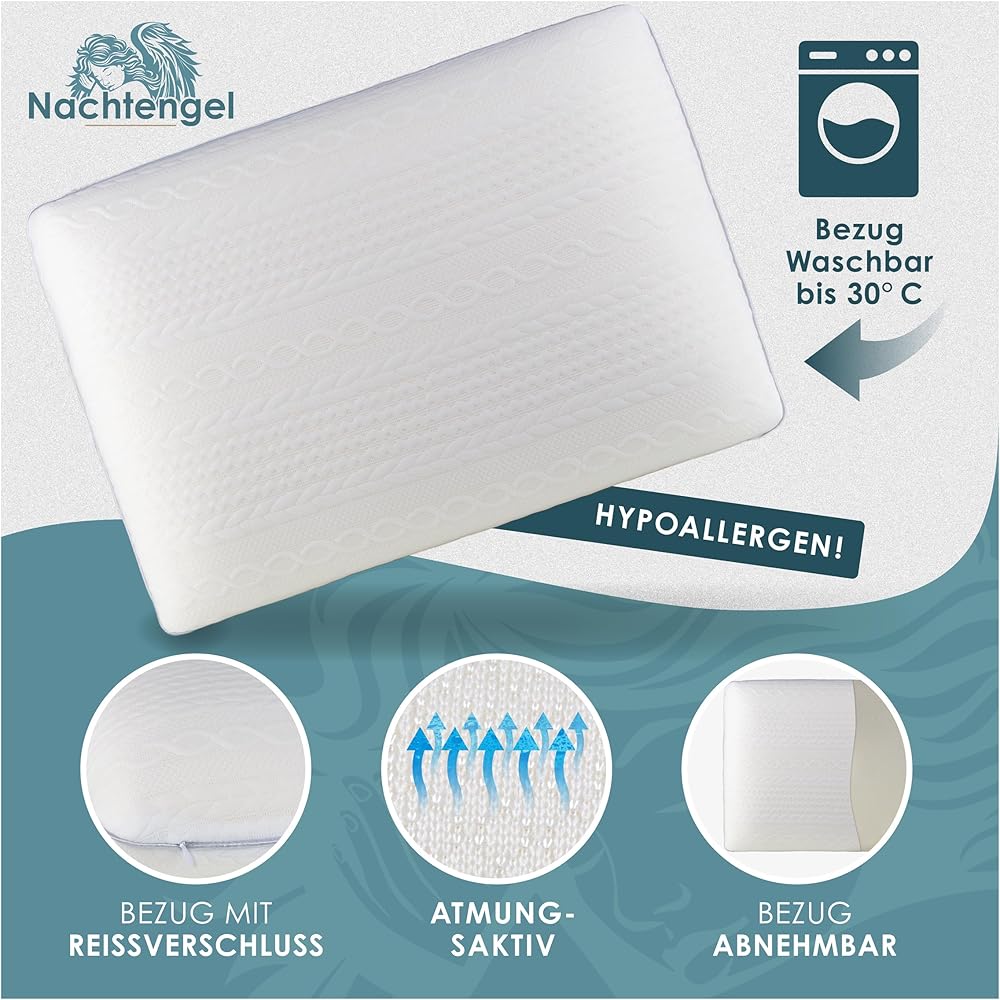 Nachtengel Oreiller orthopédique en mousse à mémoire de forme, ergonomique et contre les douleurs cervicales, pour tous les types de sommeil (coussin de positionnement sur le dos, le ventre et le côté : Cuisine et Maison