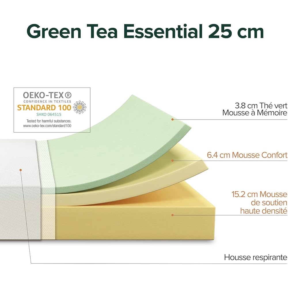 Zinus Matelas 90x190 cm - Hauteur du matelas 20cm - Matelas en mousse de thé vert : Cuisine et Maison