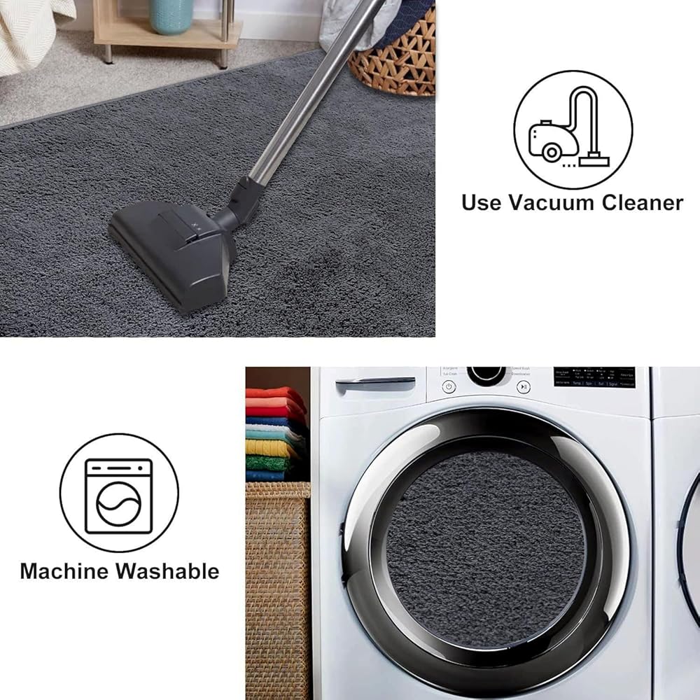 RTBQJ-AT Tapis en microfibre moelleuse et lavable pour salon et chambre à coucher - Gris uni - Taille XL - 200 x 300 cm : Cuisine et Maison