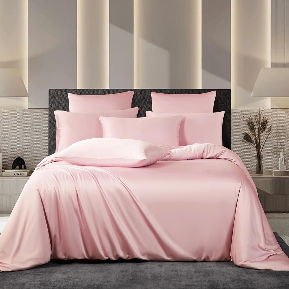 Bambou Housse de Couette 220x240 Rose Parure de lit 220x240 Adulte 2 Personnes Cool Tencel Lyocell Linge de lit Soie Lisse Soyeux Brillant Deluxe Housse de Couette Naturel Bambou avec Fermeture Éclair : Cuisine et Maison