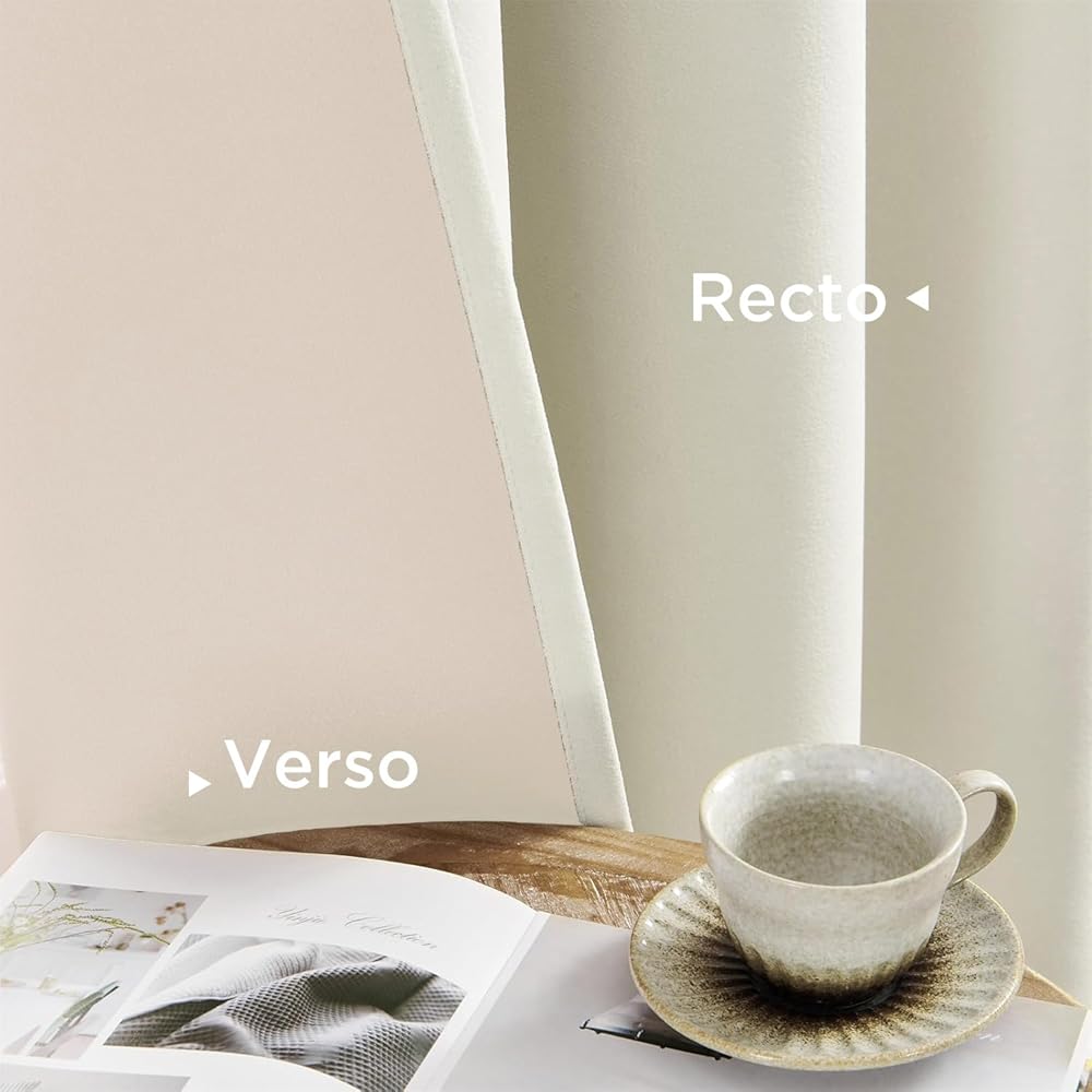 Joydeco Rideau 100% Occultant avec Galon Fronceur pour Thermique, Ivoire L132xH225 cm Lot de 2, Rideaux Velours Dressin Salon Chambre, Lourds 330g/㎡ : Cuisine et Maison