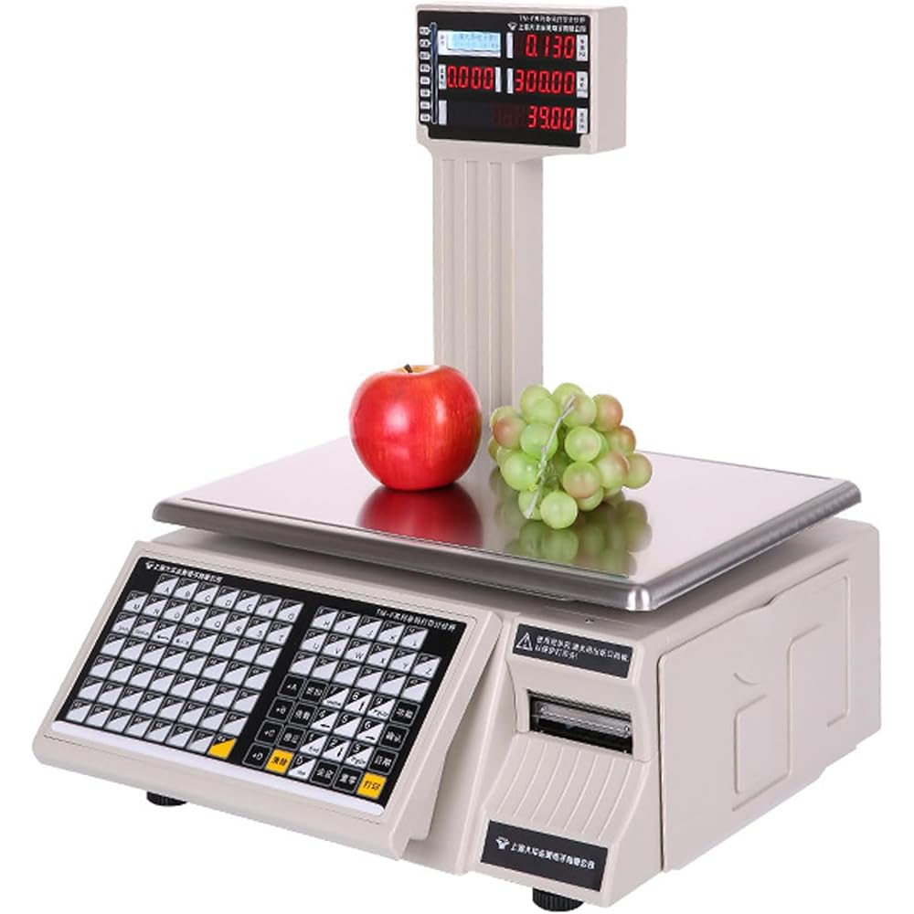 Balance numérique avec imprimante d'étiquettes, balance d'impression d'étiquettes à codes-barres 0-30 kg, pesant 30 kg/66 livres, pesée, tarification, impression, pour supermarché, épicerie,Natural : Cuisine et Maison