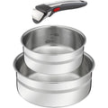 Jamie Oliver by Tefal L977S344 Ingenio Batterie de cuisine 3 pièces avec 1 poignée amovible et 2 casseroles en acier inoxydable Compatible induction Passe au four Gain de place : Cuisine et Maison