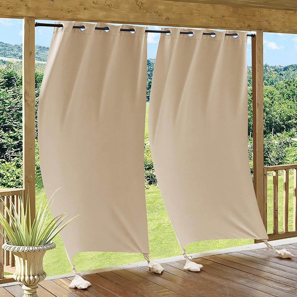 PONY DANCE Rideau pour Pergola - Rideaux d'Extérieur Contre Vent Occultant Thermique Imperméable pour Patio Terrasse Chambre Maison Douche de Piscine, 2 Pcs, 132cm x 243, Jaune Beige : Jardin