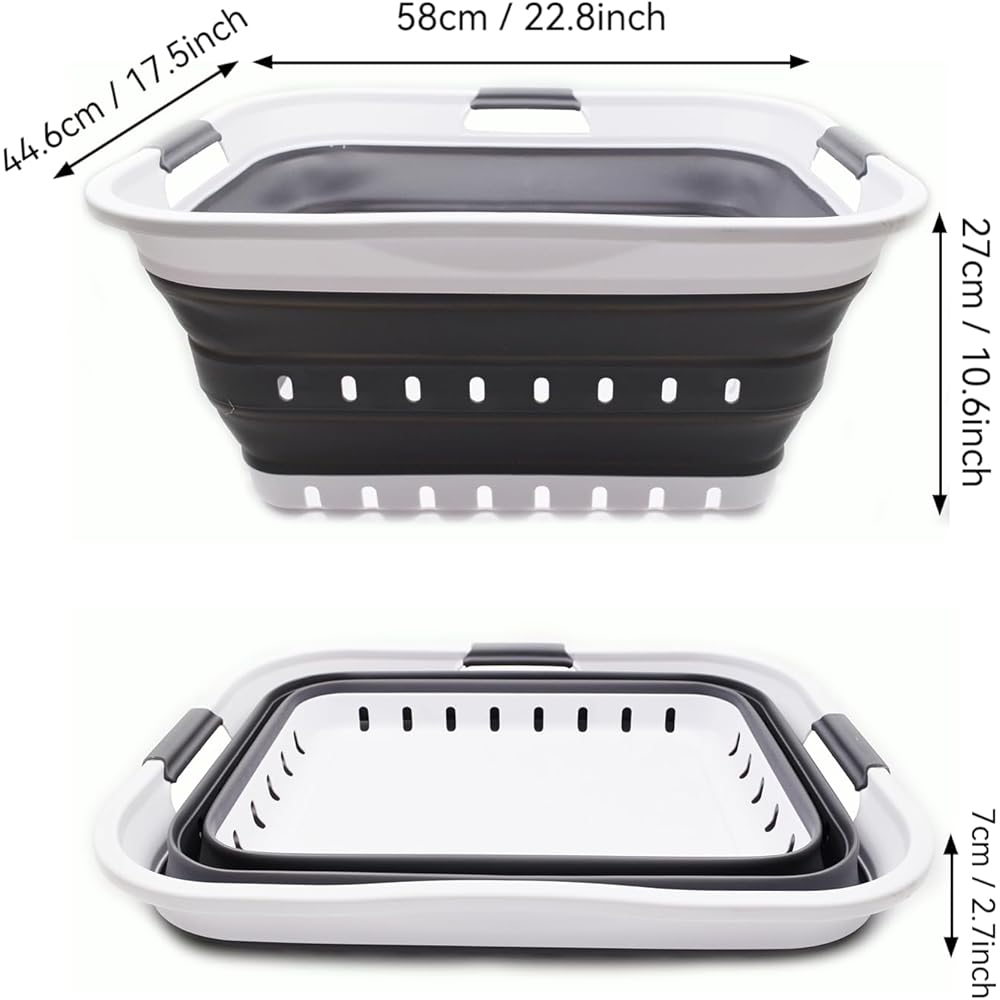 Sammart 42L Panier à linge pliable en plastique, utilisable comme bac de rangement ou de nettoyage, portable, gain de place, blanc/gris foncé : Cuisine et Maison