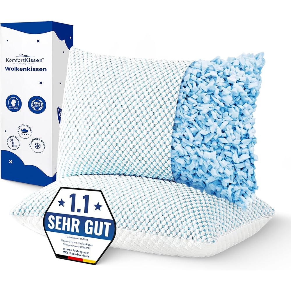 MKS Lot de 2 oreillers en mousse à mémoire de forme 80 x 80 cm - Ergonomiques pour la détente - Coussin doux pour le dos, les côtés et le ventre - Avec gel rafraîchissant pour un meilleur sommeil : Cuisine et Maison