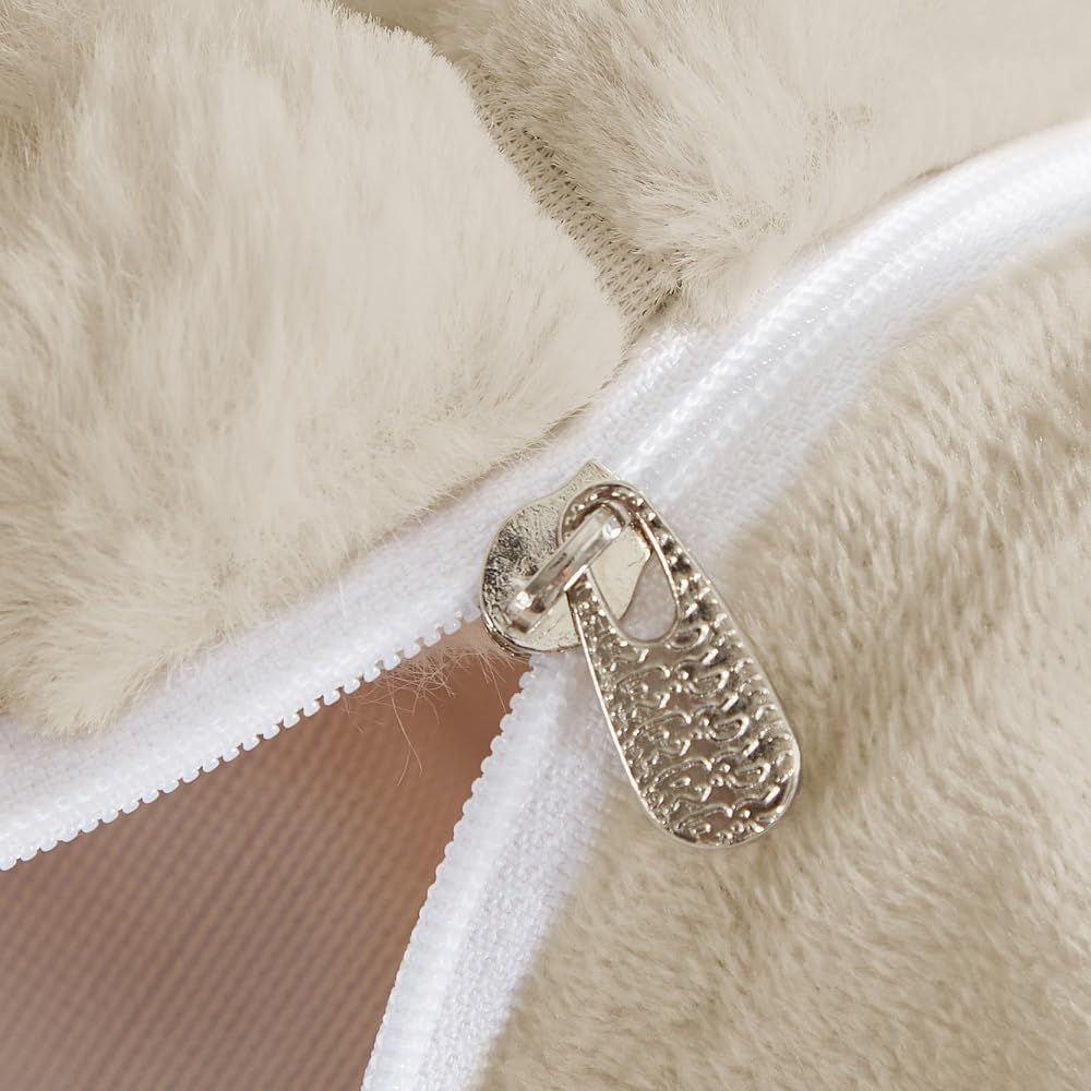 Sedefen Housse de Couette 240x260 cm Beige Peluche Flanelle Hiver Chaude Duveteuse Parure de lit 2 Personnes + 2 Taies d'oreiller 65x65cm Adulte Ado Linge de lit Avez Fermeture Éclair : Cuisine et Maison
