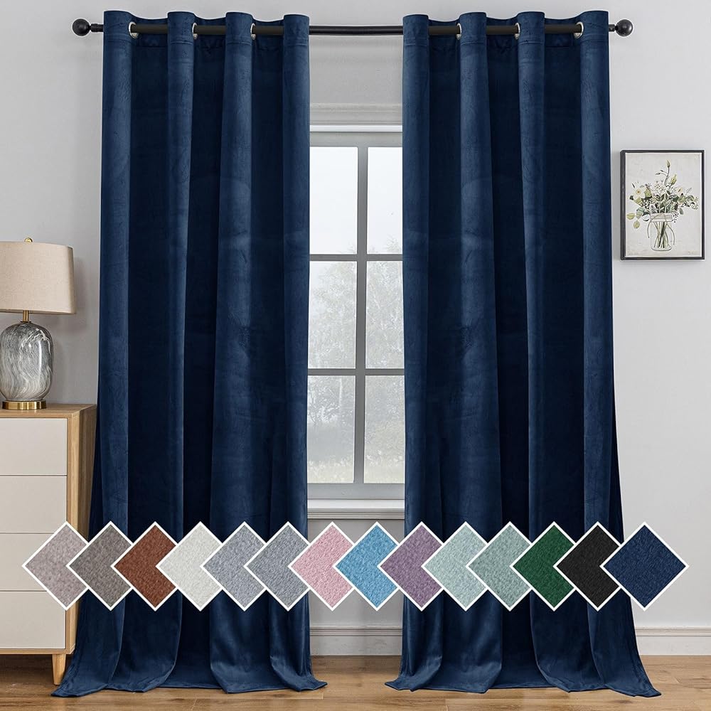 Ystyle Rideau Occultant Velours Lot De 2, 140x300cm, Rideaux Salon Rideau Thermique Isolant Anti Chaud Intérieurs, Rideau Phonique Anti Bruit, Moderne Chambre Maison Dressing, Bleu Foncé : Cuisine et Maison