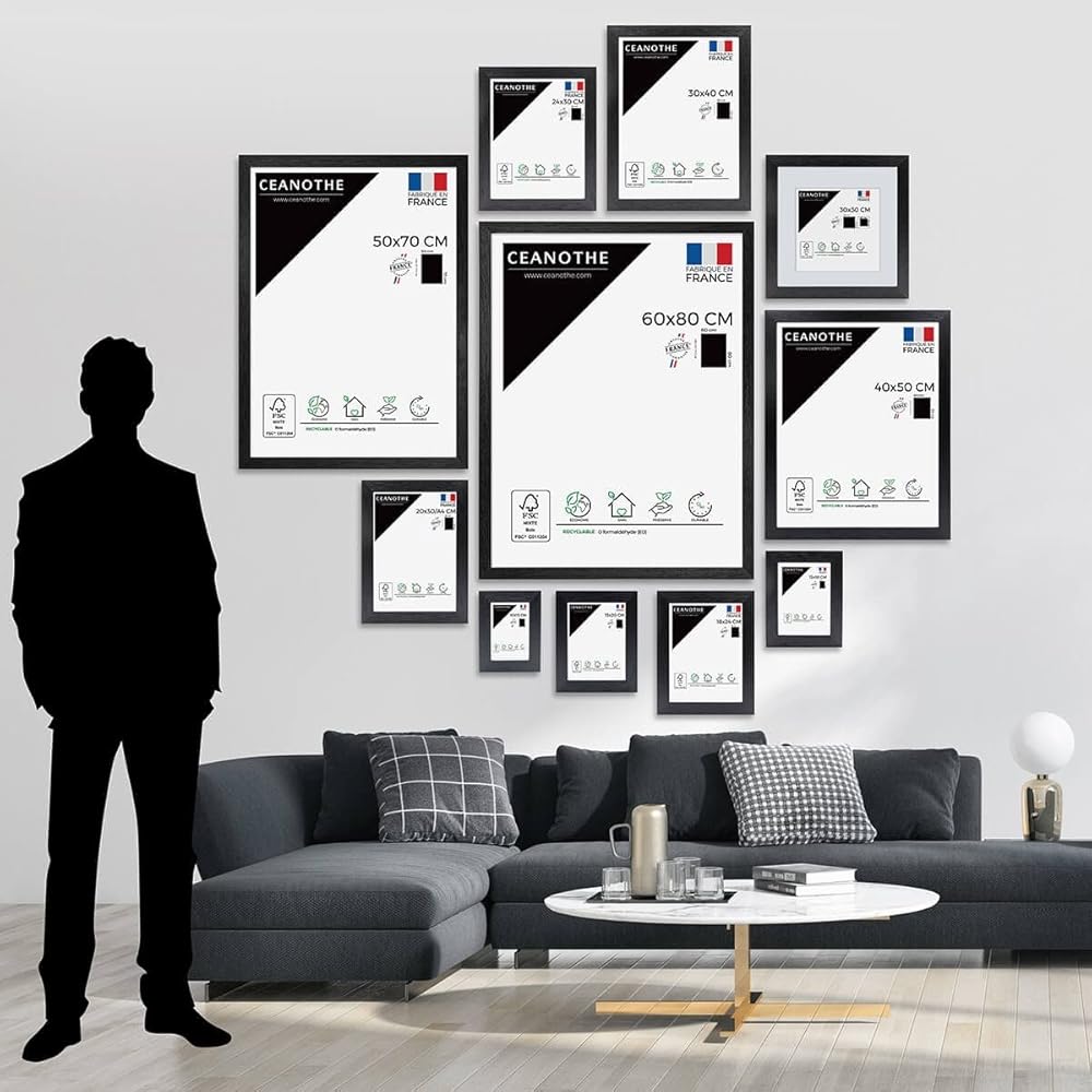Ceanothe Cadre Photo 60x80 cm Noir Finition Doré Convient au A2 et Affiche Poster Style Baroque Elegant Noble Collection Pandore en Bois FSC Verre Acrylique Incassable Fabriqué en France : Cuisine et Maison