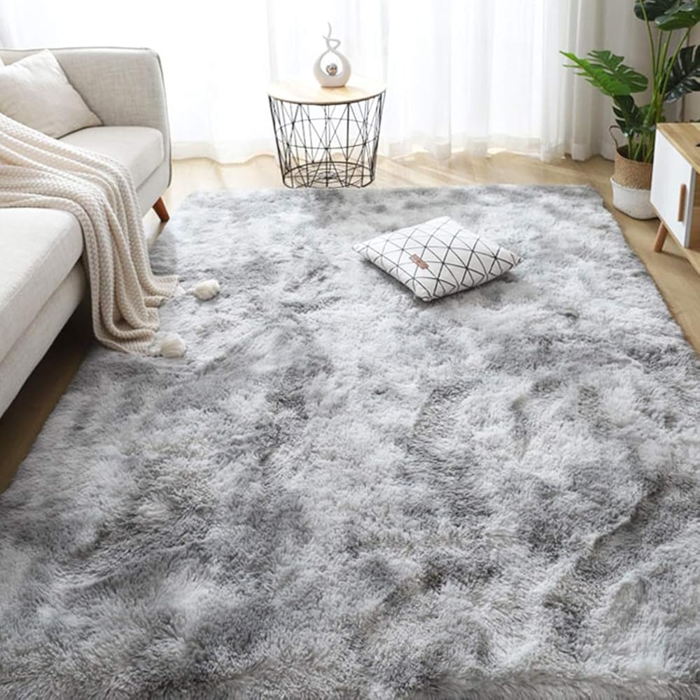Leesentec Tapis Doux Salon Tapis Anti Slip Moelleux Chambre Tapis Tapis Shaggy Tapis De Sol Grand pour Couloir Chambre (Gris/Blanc, 160 * 200) : Cuisine et Maison