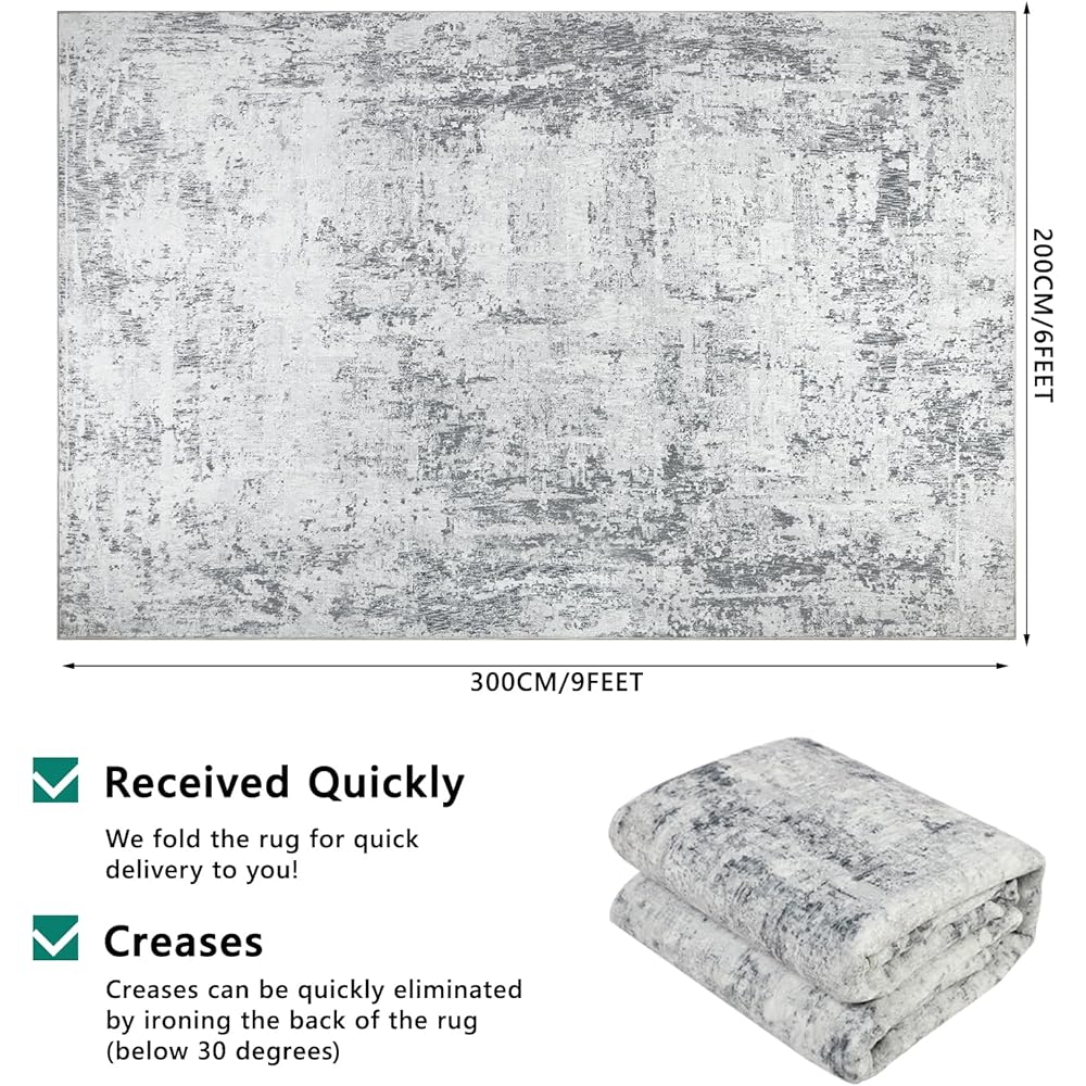 Capslpad Tapis de salon, abstrait, gris, 200 x 300 cm, antidérapant, à poils courts, en laine synthétique, lavable, minimaliste, pour salon, chambre à coucher, bureau, décoration : Cuisine et Maison