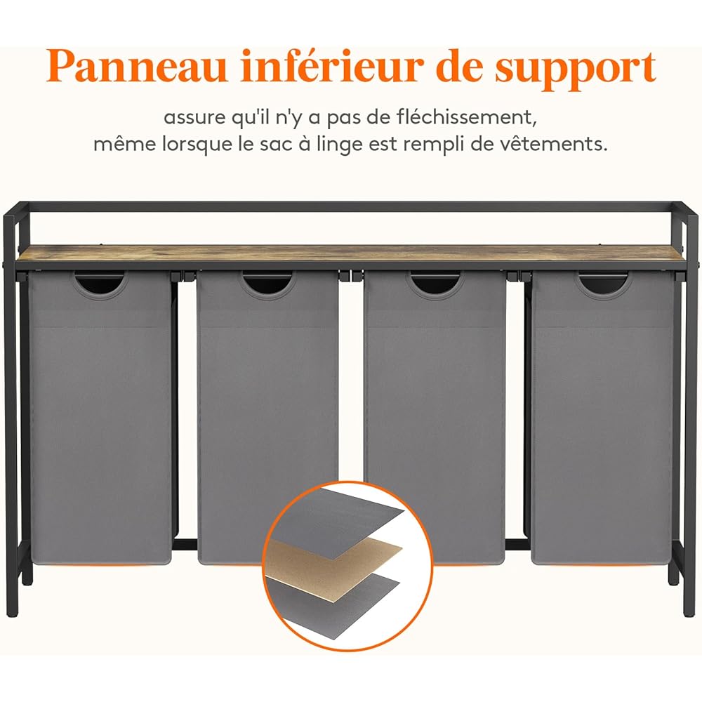 Lifewit Panier a Linge 4 Compartiments 168L, Meuble Linge Sale avec 4 Sac à Linge Sale en Tissu Oxford et Étagère en Métal, Bac à Linge pour Buanderie, Chambres, Salles de Bains, Dortoirs, Gris : Cuisine et Maison