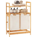 YOUDENOVA Panier à linge en bambou avec 2 étagères et 2 sacs à linge extensibles pour chambre à coucher, salle de bain ou buanderie, 93 x 64 x 33 cm, ivoire : Cuisine et Maison