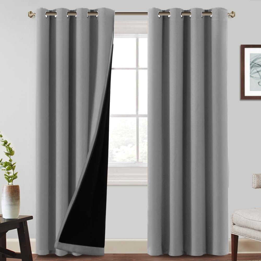 BellaHills 100% Rideaux Occultant 2 Panneaux Tenture,Rideau Thermique Isolant Anti Froid et Chaleur,pour Maison Salon et Chambre,140x260CM,Gris Clair : Cuisine et Maison