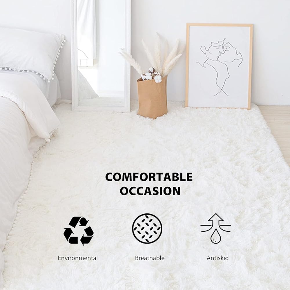 VanderHOME Tapis Pure Color Tie-Dye, sans Perte ni décoloration, Tapis Doux et Moelleux pour Chambre et Salon Blanc Pur 160x230cm : Cuisine et Maison