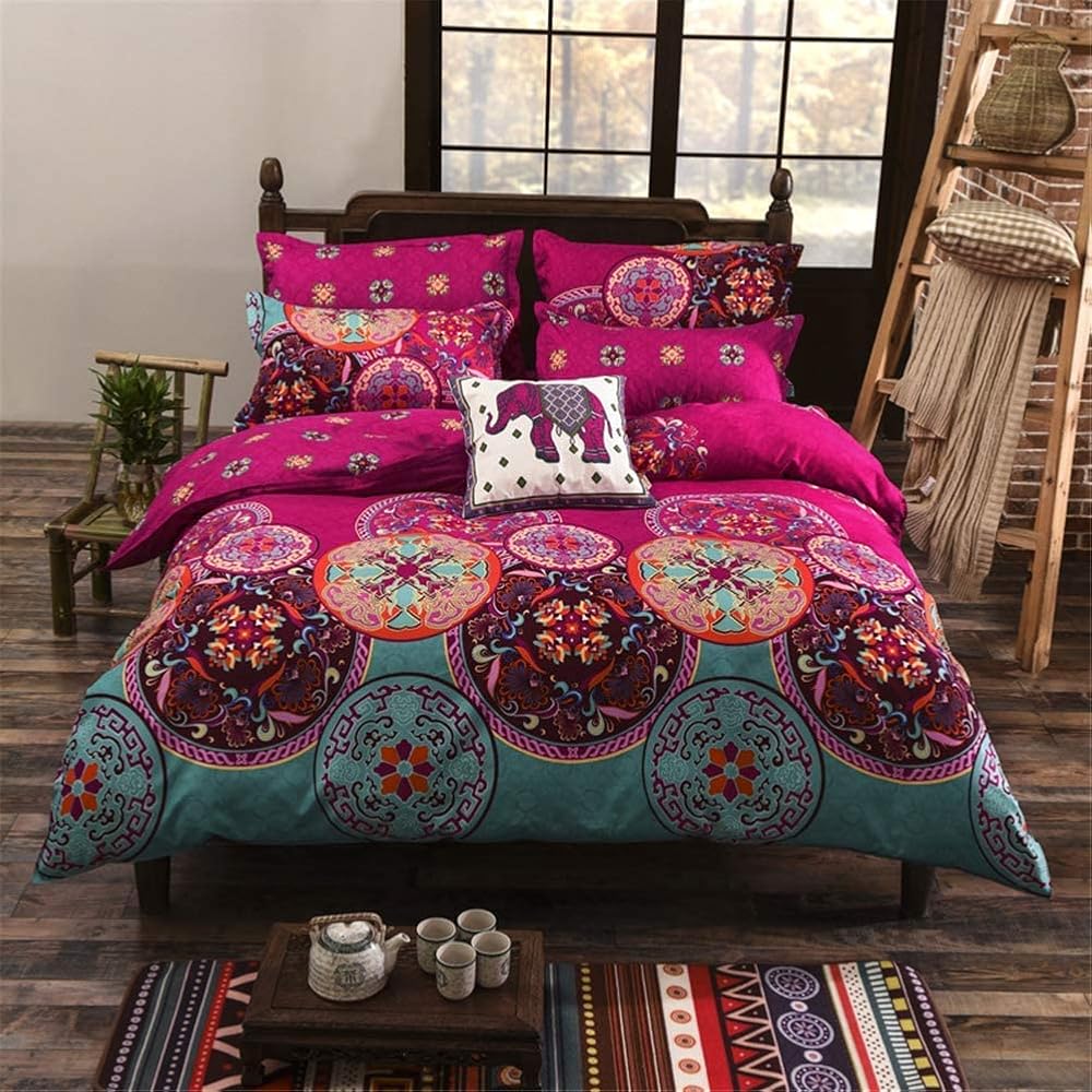 Michorinee Housse de Couette 240 x 260 Motif Indien Mandala Parure de Lit Bohème - Linge de Lit Exotique 2 Personnes Adulte avec Fermeture Éclair, 2 Taies d'oreiller 65x65 cm : Cuisine et Maison