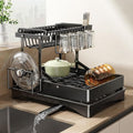 Égouttoir à vaisselle à 2 niveaux de grande capacité avec plateau d'égouttement amovible et bec de drainage pivotant, design peu encombrant avec porte-ustensiles pour l'organisation du comptoir de : Cuisine et Maison