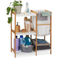 Relaxdays étagère de Salle de Bain avec Panier à Linge, Ouverte et Autonome, Bambou et MDF, 76x65,5x33 cm, Naturel/Blanc, Tissu, 76 x 65,5 x 33 cm : Cuisine et Maison