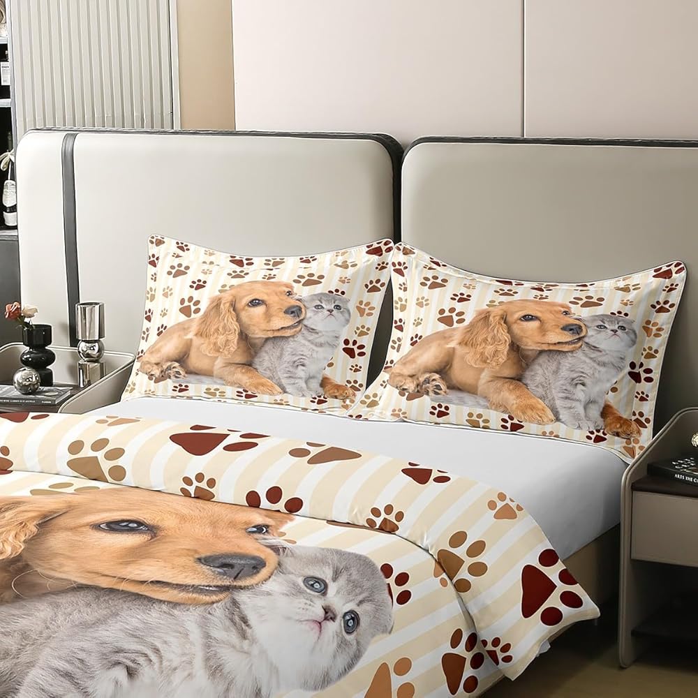 Homemissing Chat Chien 100% Coton Housse de Couette 220x240cm Parure de lit Coton Ensemble Housse de Couette pour Chat Chambre à Coucher Parure de lightCoton Ensemble Housse de Couette pour Animaux : Cuisine et Maison